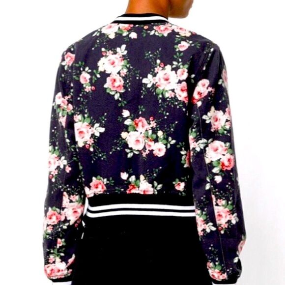 Diesel Floral Bomber Jacket NWT XS – Black Pink Rose Print Cropped Varsity Style - Picture 3 of 10